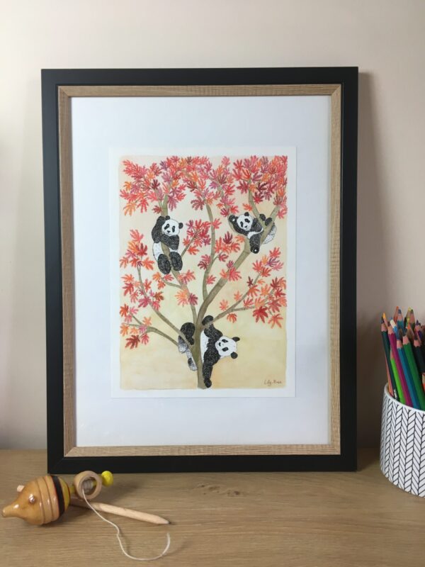 joyeux pandas illustration aquarelle magie automne