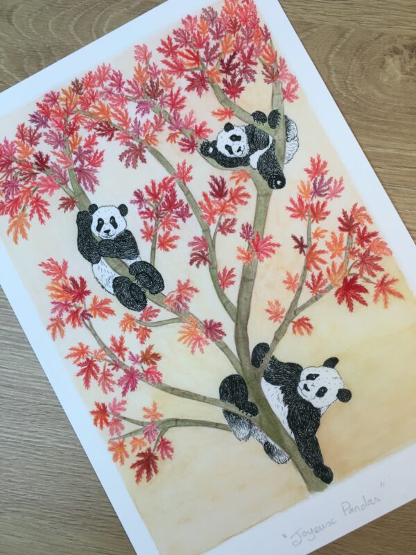 joyeux pandas illustration aquarelle magie automne