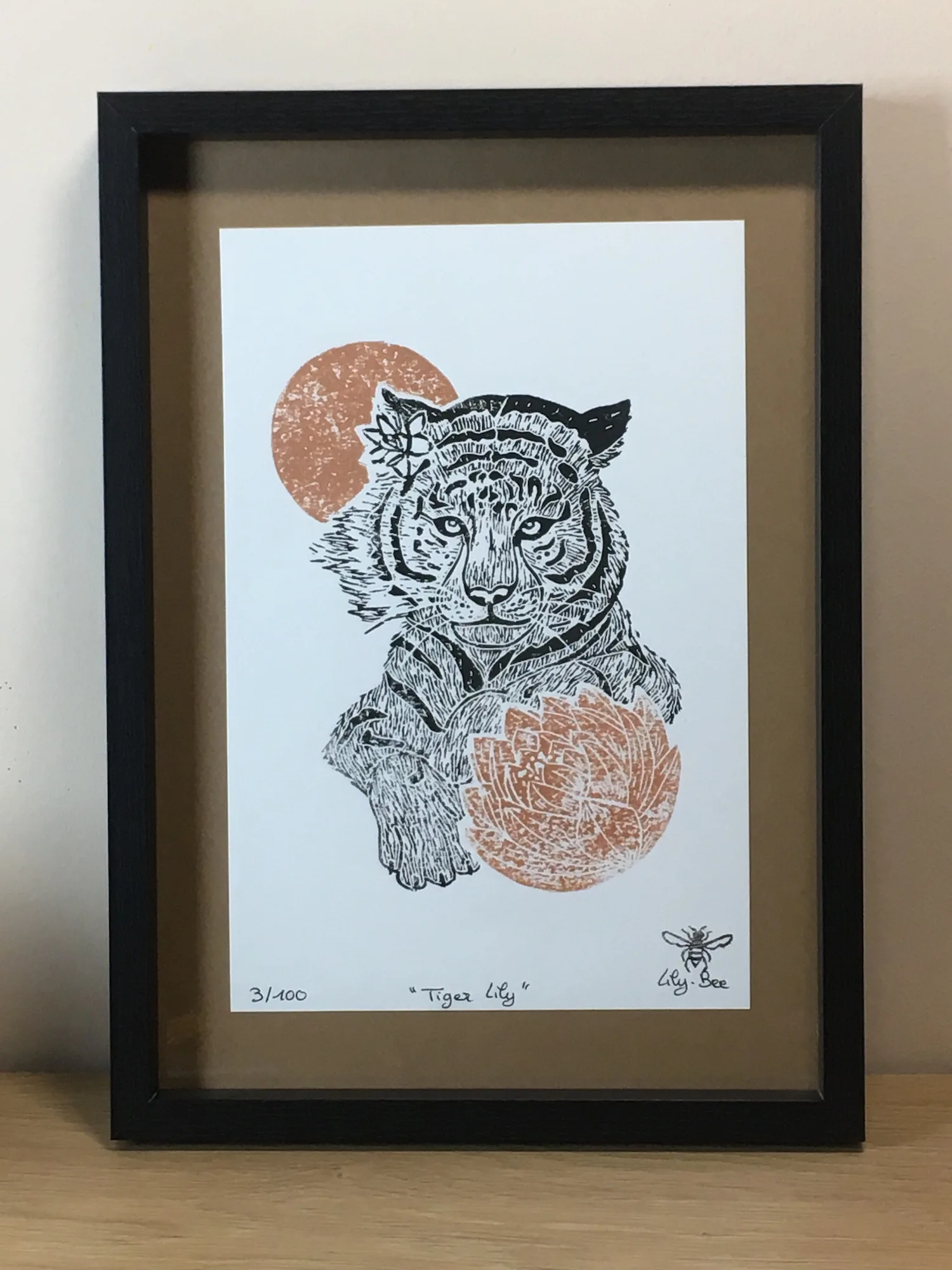 linogravure tiger lily encadré qui suis-je artiste illustratrice aquarelle toulouse