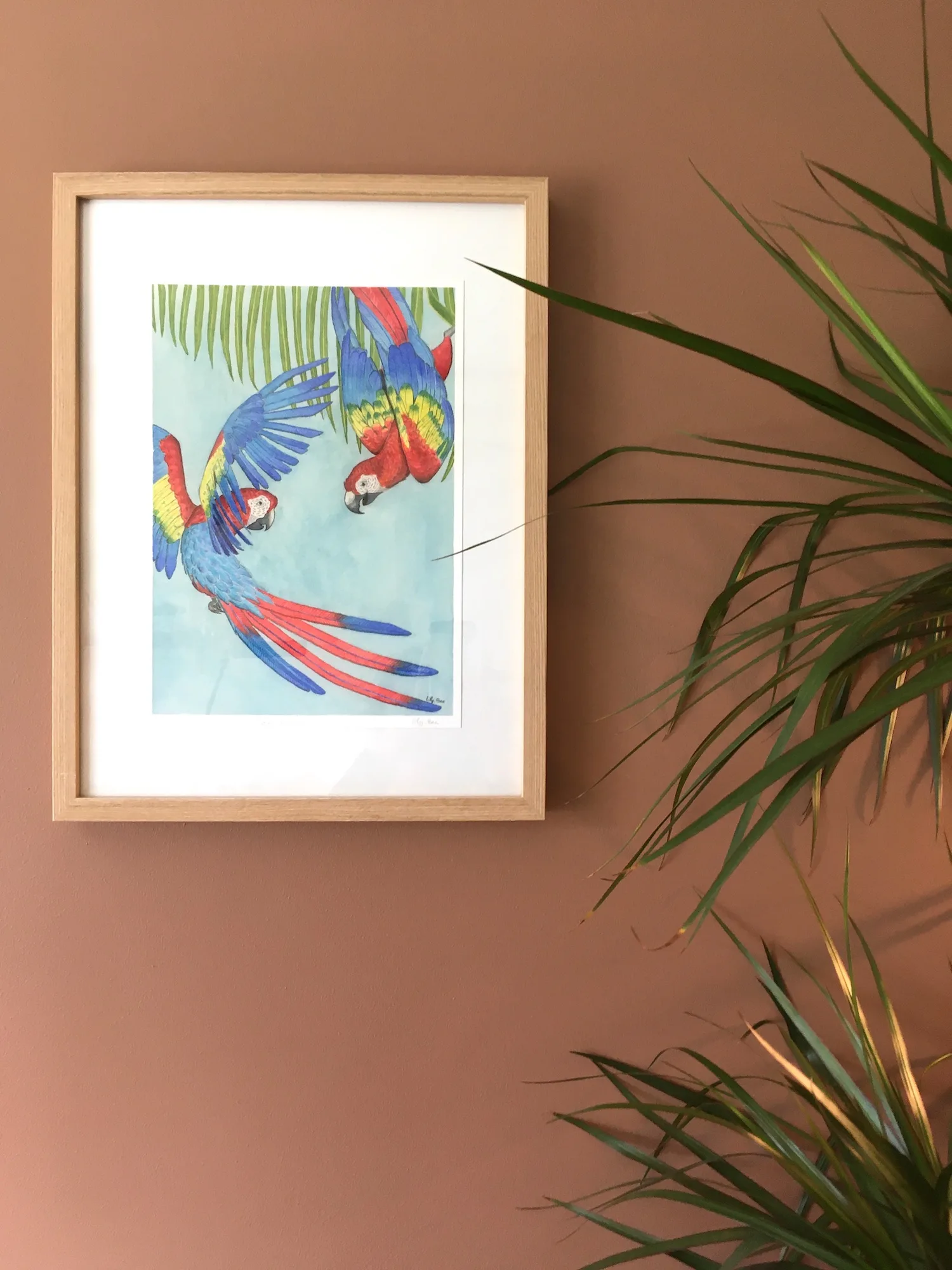 guacamayas aquarelle encadré tropical