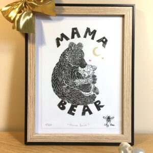 linogravure mama bear fête des mères