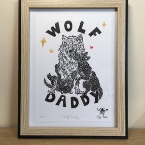 linogravure wolf daddy encadré