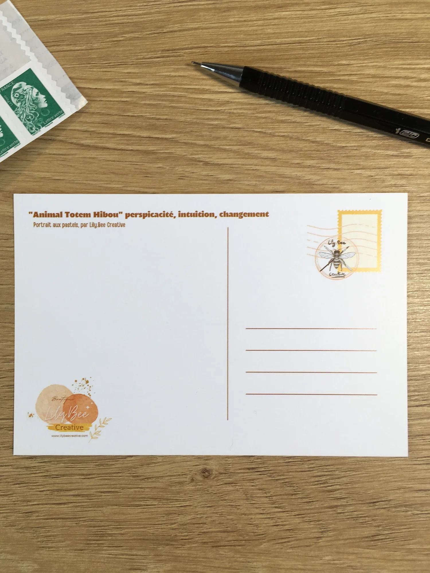 carte postale hibou verso