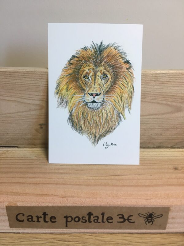 carte postale lion présentoir