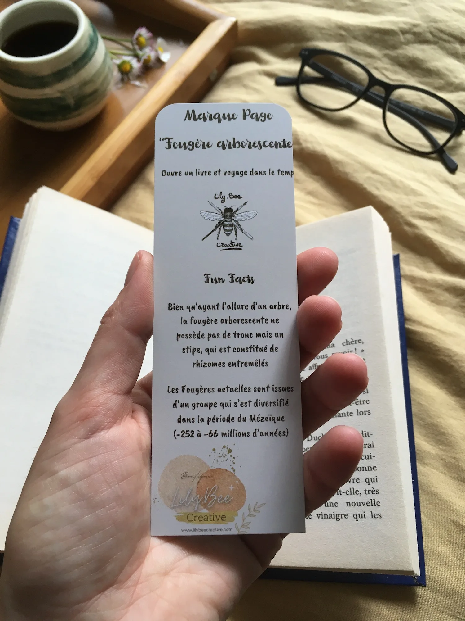 marque page fougère arborescente livre tenu en main verso