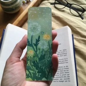 marque page pissenlit livre tenu en main recto