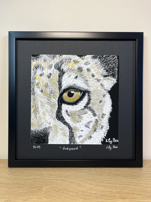 Regard animal "Guépard" (illustration encre et or)